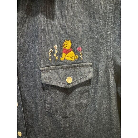 Disney Store Embroidery Pooh Snap Button Down Dress 3/4 Sleeve Denim Medium Wome - Picture 2 of 9
